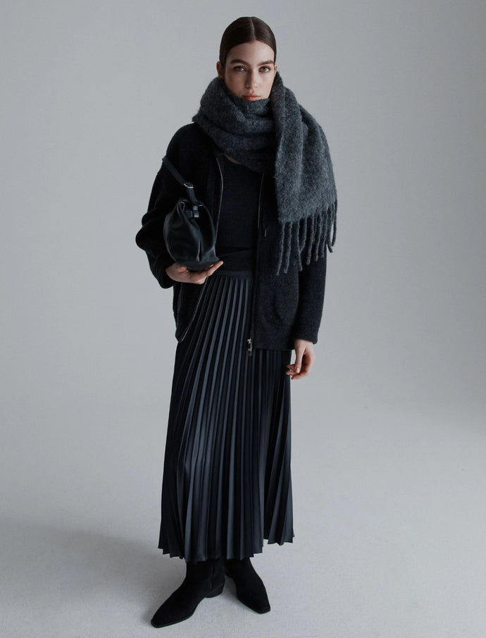 Marella Pontiac Pleated Skirt in Dark Grey