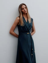 Load image into Gallery viewer, Marella Sleeveless Envers Satin Dress in Peacock Blue
