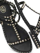 Load image into Gallery viewer, Ash Play Tonal-Studded Flat Sandal in Black
