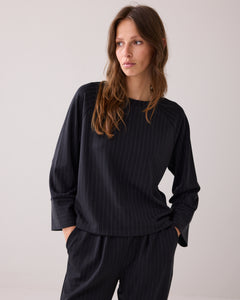 Summum Pin Stripe Sweater in Black