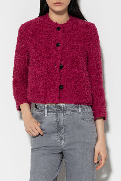 Luisa Cerano Boucle Wool Tweed Jacket in Berry Pink