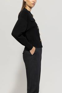 Luisa Cerano Knitted Blouson with Button Detail in Black