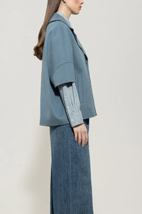 Luisa Cerano Double-Face Cape in Grey/Blue