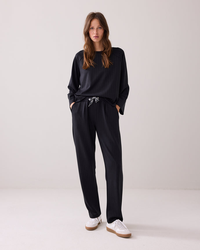 Summum Pin Stripe Trousers in Black