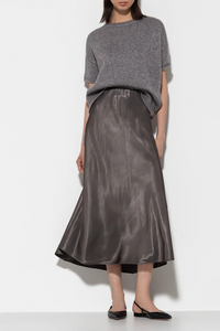 Luisa Cerano Satin Skirt in Midi Length in Taupe