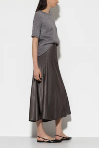 Luisa Cerano Satin Skirt in Midi Length in Taupe