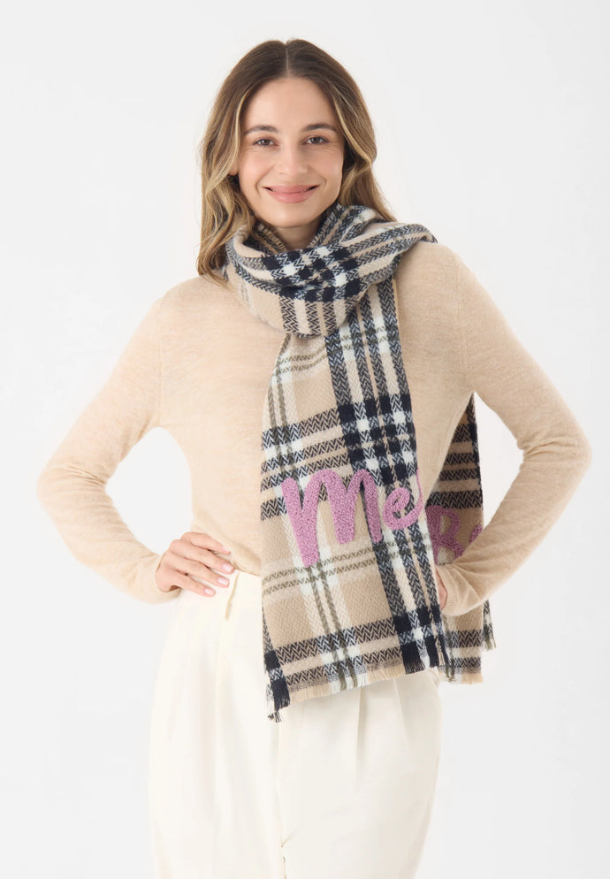 Codello Woven Checked Scarf with Statement Embroidery