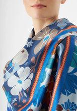Load image into Gallery viewer, Codello Flower Printed Square Silk Scarf in Blue
