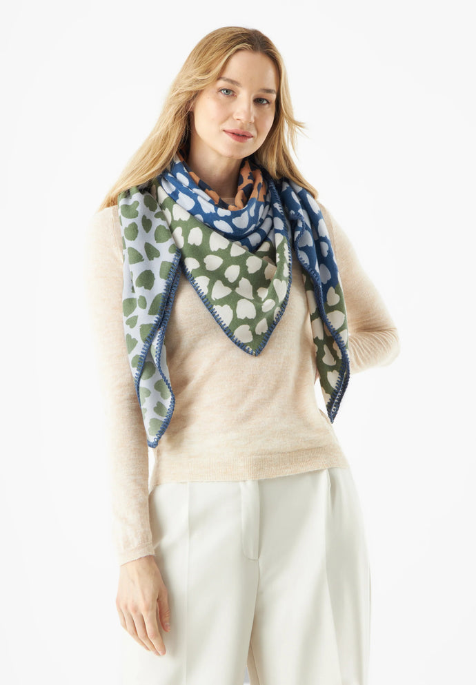 Codello Scarf with a Fur Heart Print in Blue