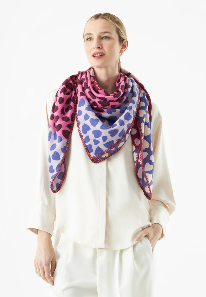 Codello Scarf with a Fur Heart Print in Pink