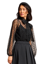 Load image into Gallery viewer, Riani Black Blossom Tulle Blouse in Black
