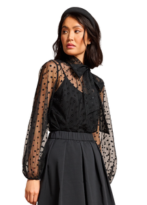 Riani Black Blossom Tulle Blouse in Black