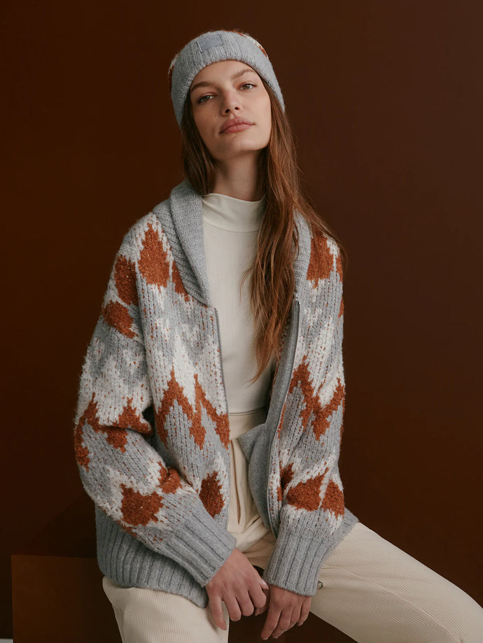 Varley Brockley Jacquard Knit Jacket in Grey Melange