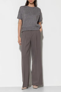 Luisa Ceran Pleated Wide-Leg Pants in Taupe