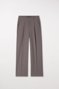 Luisa Ceran Pleated Wide-Leg Pants in Taupe