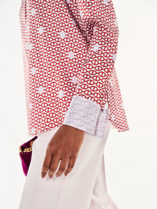 Herzen's Chain Print Silk Blouse in Red & White