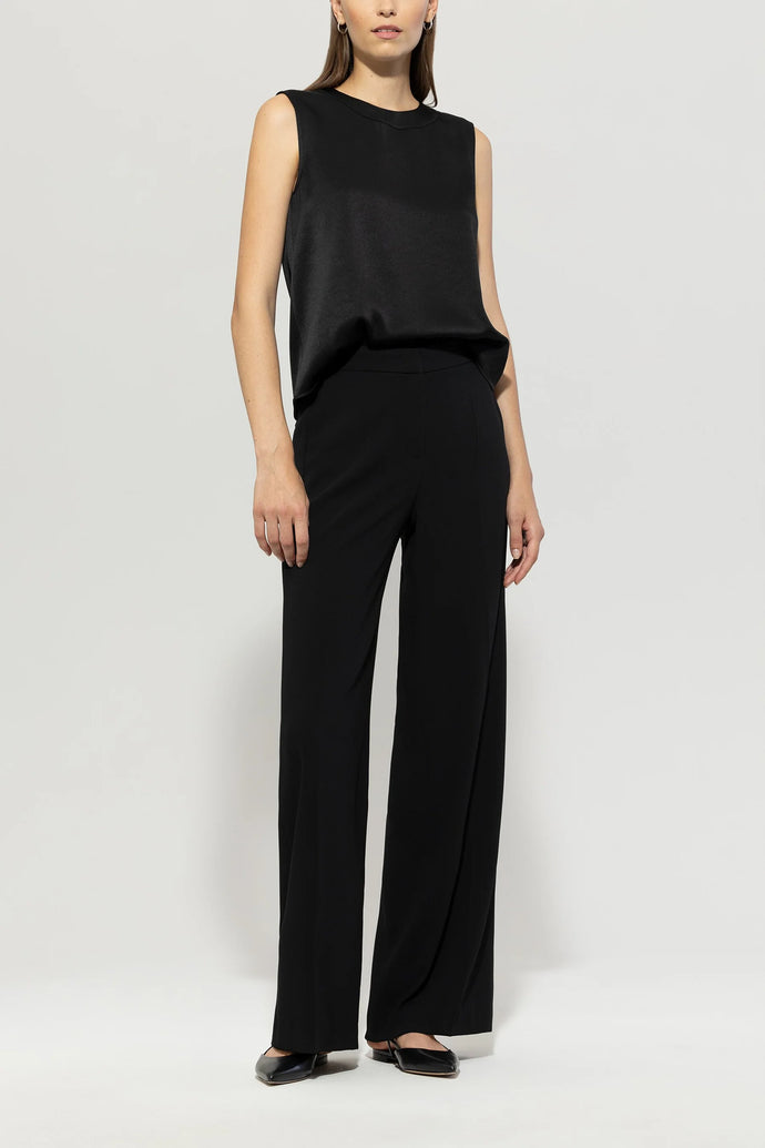 Luisa Cerano Satin Wide-Leg Pants in Black