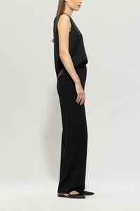 Luisa Cerano Satin Wide-Leg Pants in Black