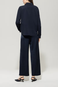 Luisa Cerano Satin Wide-Leg Trousers in Navy