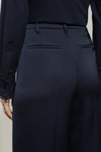 Luisa Cerano Satin Wide-Leg Trousers in Navy
