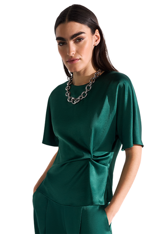 Riani Satin Blouse with Knot Detail in Clover