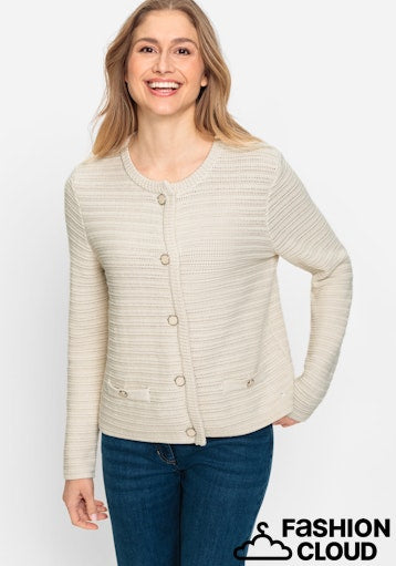 Olsen Long Sleeve Cardigan In Canvas Beige