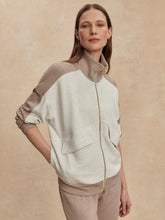 Load image into Gallery viewer, Varley Garcia 2-Tone Zip Through Sweater in Ivory Marl/Taupe Marl
