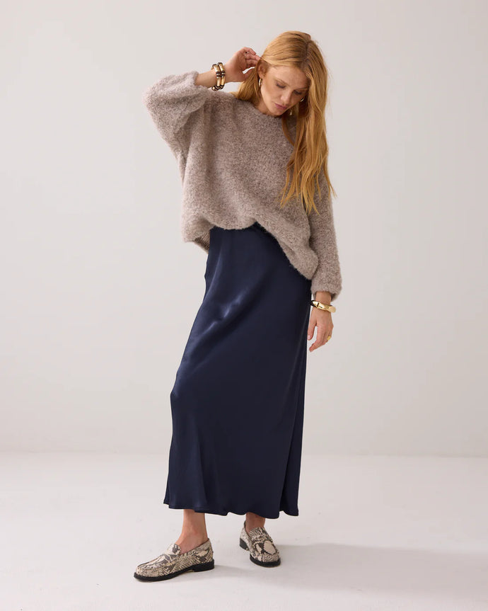 Summum Long Shiny Skirt in Navy