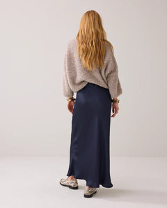 Summum Long Shiny Skirt in Navy