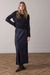Summum Long Shiny Skirt in Navy