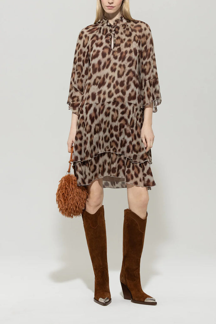 Luisa Cerano Frill Detail Dress in Leopard
