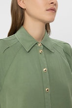 Load image into Gallery viewer, Luisa Cerano Linen-Blend Shirt Dress in Moss Green
