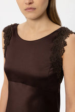 Load image into Gallery viewer, Luisa Cerano Satin Dress with Lace Detail in Marone
