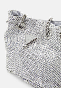 Guess Sofia Rhinestone Mini Bucket Bag in Silver