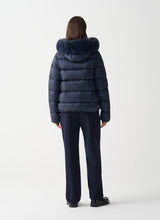 Load image into Gallery viewer, Colmar Turtle-Neck Down with Faux Fur in Navy
