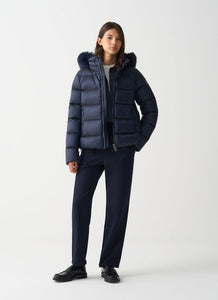 Colmar Turtle-Neck Down with Faux Fur in Navy