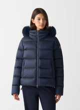 Load image into Gallery viewer, Colmar Turtle-Neck Down with Faux Fur in Navy
