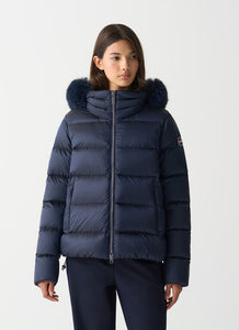 Colmar Turtle-Neck Down with Faux Fur in Navy