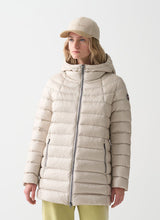 Load image into Gallery viewer, Colmar Hooded A-Line Down Jacket in Stone
