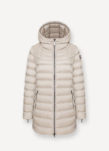 Colmar Hooded A-Line Down Jacket in Stone