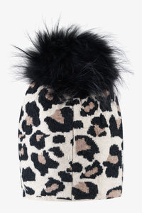 Sportalm Knitted Leo Hat With Real Fur Pompom in Black