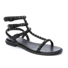 Load image into Gallery viewer, Ash Play Tonal-Studded Flat Sandal in Black
