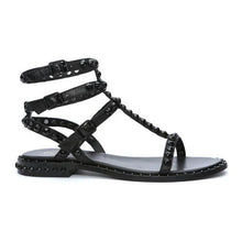 Load image into Gallery viewer, Ash Play Tonal-Studded Flat Sandal in Black
