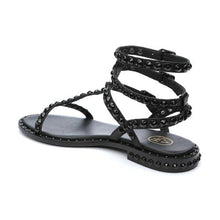 Load image into Gallery viewer, Ash Play Tonal-Studded Flat Sandal in Black
