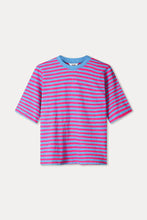 Load image into Gallery viewer, Pom Striped Blue Pink T-Shirt
