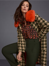 Load image into Gallery viewer, MarcCain Houndstooth Coat with Faux Fur Collar in Tan
