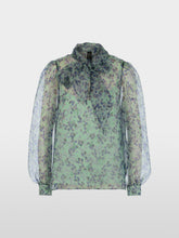 Load image into Gallery viewer, MarcCain Silk Pussy Bow Blouse in Misty Jade
