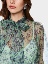 Load image into Gallery viewer, MarcCain Silk Pussy Bow Blouse in Misty Jade

