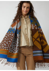 Codello Woven Scarf in Pattern Mix with Long Fringes in Brown