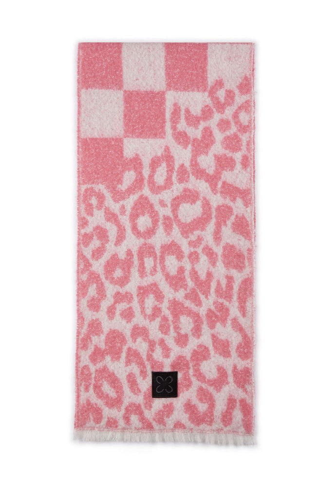 Codello Warm XL Scarf in a Leopard Check Mix in Pink